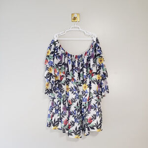 Eloquii Off Shoulder Floral Dress Women 20 White Multicolor Lightweight Boho